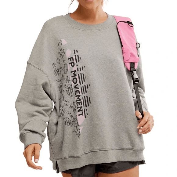 Free People Movement All Star Buti Oversize Graphic Sweatshirt Gray Large - Picture 10 of 13